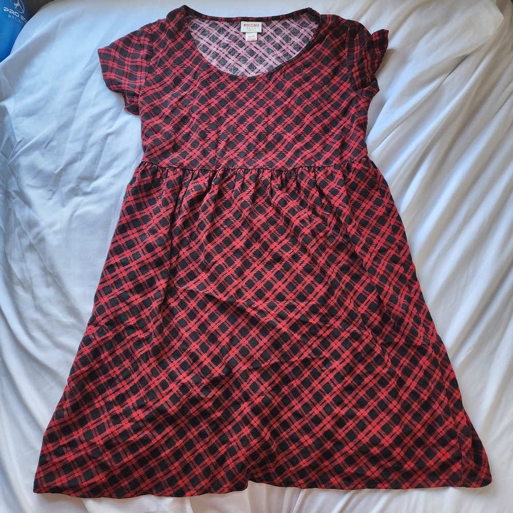 Mossimo Supply CO Short Sleeve Red & Black Plaid Babydoll Dress Sz XS Y2K Grunge